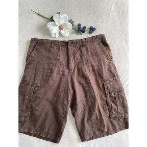 Old Navy Brown 100% Linen Mens Cargo Pocket Shorts Comfortable Casual Preppy 36